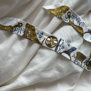 Hermes Gold and White Silk Scarf